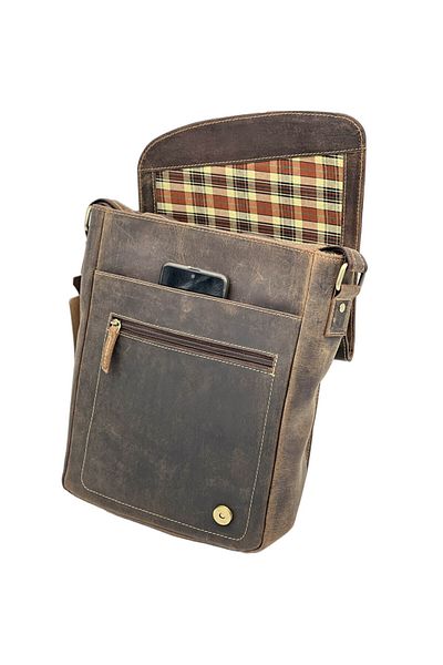 Micutz Men's Shoulder Bag Made of Genuine Deer Leather, PREMIUM Brand, 24x30x9 cm, Dark Brown