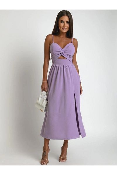 UniqueStore.ro Rochie elegantă liliac cu bretele subțiri și crăpătură laterală