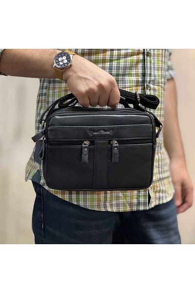 Micutz Geanta de umar barbati dreptunghiulara Ruff Ryder, Piele Naturala de Bovina, 25x18x7 cm, Navy