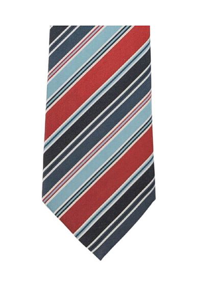1001 Kravat Red White Navy Blue Striped 7.5 cm Wide Silk Tie