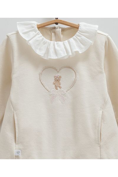 Caramell Baby Girl Ruffled Collar Teddy Bear Embroidered Dress (3-18 Months)