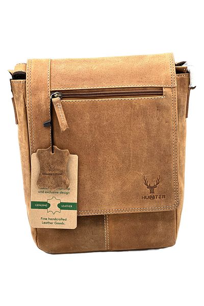 Micutz Men's Shoulder Bag, Genuine Deerskin, Adjustable Leather Strap, Brown, 24x25x6 cm, Camel