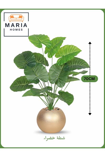 MARIA HOMES Artificial Green Leaf Plant 70 cm – Decorative Indoor Shrub with Gold Pot