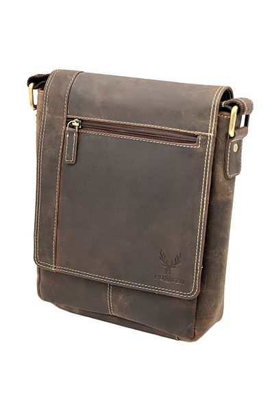Micutz Men's Shoulder Bag, Genuine Deerskin Leather, Adjustable Leather Strap, Brown, 24x25x6 cm, Brown