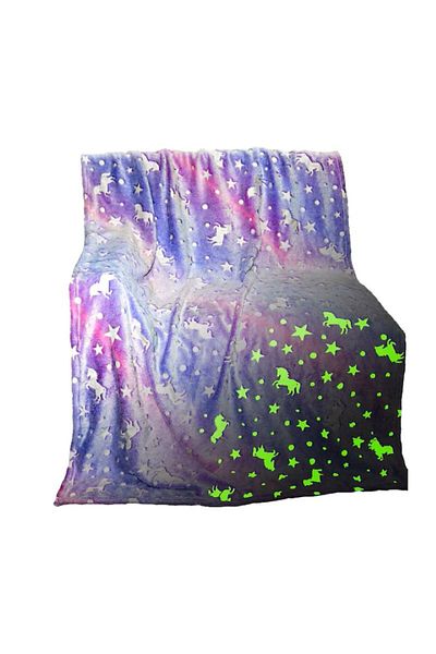 miraza Glow in the Dark Unicorn Blanket, Soft Fleece, Warm, 180x180 cm, Purple