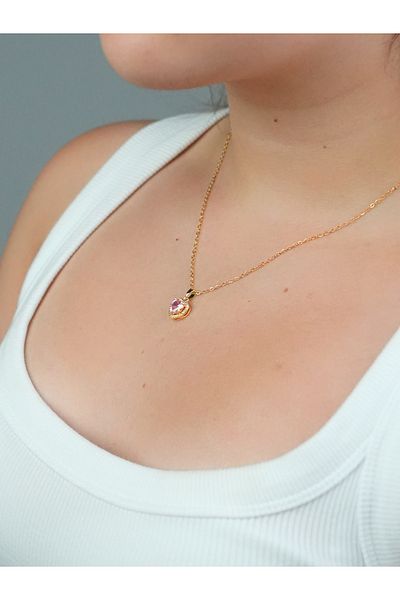 Sumen Butik Heart Figured Gold Color Steel Necklace
