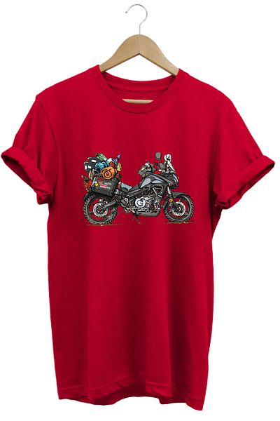onsrawear Outdoor Scooter Motorcycle with Camping Printed Summer Tent Camping Mountain Unisex 100% Cotton Basic T-Shirt
