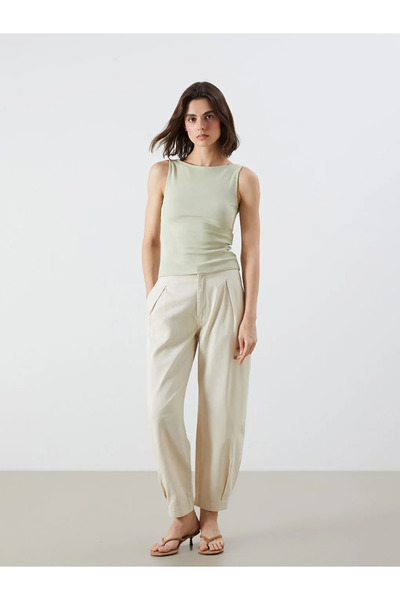 LC Waikiki Lcw Jeans Beige Elastic Waist Carrot Fit Women's Jean Trousers