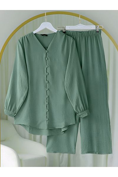 Modamorfo Round Neck Buttoned Trousers Ayrobin Suit -Çağla Y.