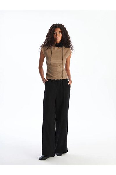 LC Waikiki XSIDE Black Women's Textured Pants with Elasticized Waist
