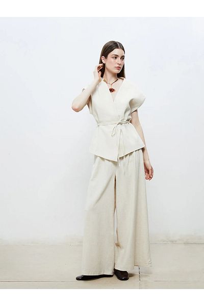 LC Waikiki Soulife White Wide Leg Women's Trousers with Elastic Waist