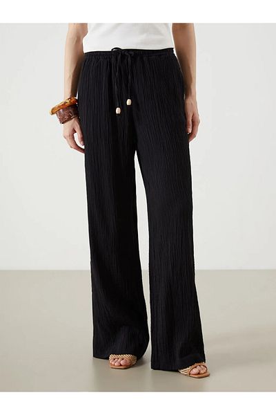 LC Waikiki Lcw Vision Black Elastic Waist Textured Women's Trousers