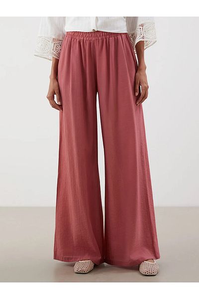 LC Waikiki Lcw Vision Pink Wide Leg Women's Trousers with Elastic Waist