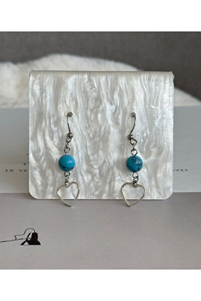 WhimsyWhite أقراط من الفولاذ المقاوم للصدأ على شكل قلب من الحجر الطبيعي باللو...