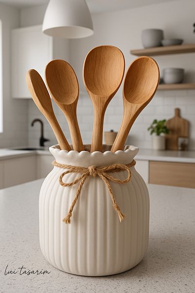 Lui Tasarım Ceramic Countertop Cutlery 13.5 cm Kitchen Decoration White