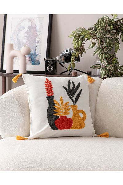 SWITA Comfort Series Punch Embroidered Linen Throw Pillow Cover 43X43 cm