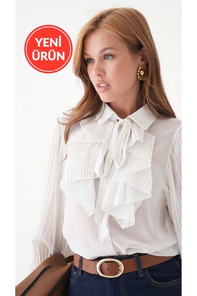 Perryes Pleated Flywheel Detailed Scarf Tie Chiffon Shirt