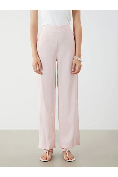 LC Waikiki Lcw Vision Pink Wide Leg Women's Trousers with Elastic Waist