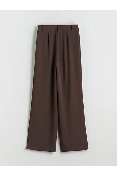 LC Waikiki Lcw Modest Brown Wide Leg Pleated Women's Trousers