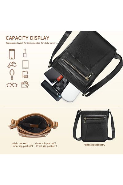 Lucmark Lucmark genuine leather shoulder bag, black, practical and elegant, 23 x 21 x 10 cm,