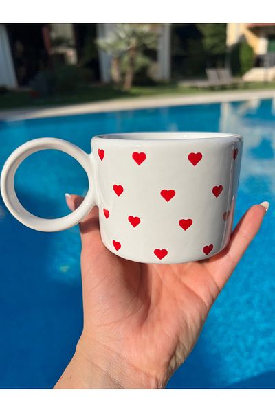MAMALİZA Set of 2 "Loveheart Ceramic Mug" Heart Mug. 2 Ceramic Mug.