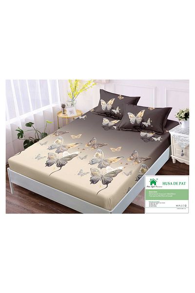 FIONNA.RO Duvet Cover with Elastic and Pillowcases 140x200cm - Gradient Grey with Butterflies