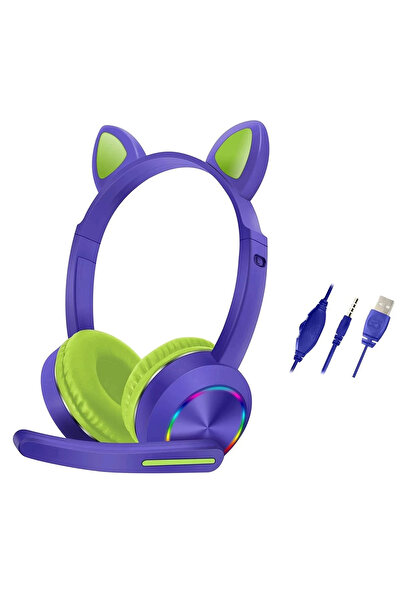 Genel Markalar BFS AKZ020 Kafa Üstü Işıklı Kedi Kulaklık - Mor