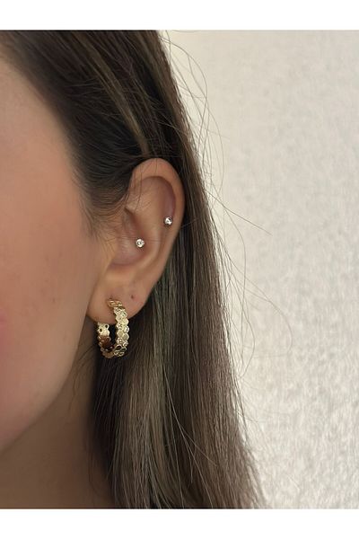 MyladyAccessoriess Zircon Stone Detail Honeycomb Hoop Earrings (Steel)