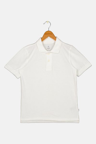 GAP Kids Boy Spread Collar Short Sleeve Plain Polo, White