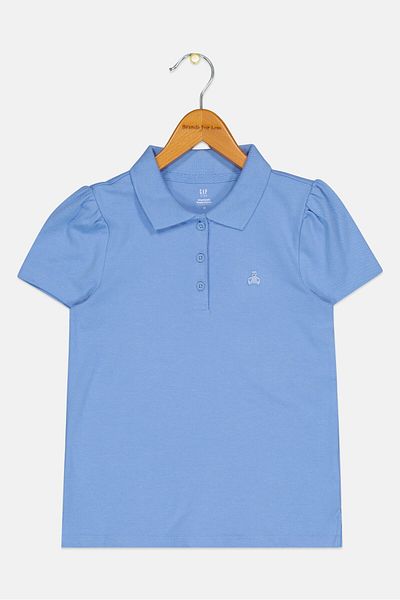 GAP Kids Boy Short Sleeve Embroidered Logo Polo Shirt, Light Bue