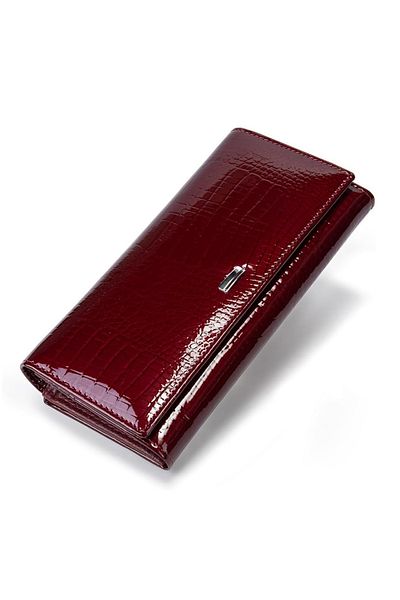 Lucmark Portofel dama, Lucmark, piele naturala cu aspect lacuit, 19 x 3 x 10 cm, Visiniu