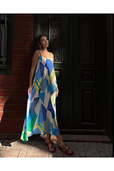St boutique Geometrik Desenli Askılı Elbise
