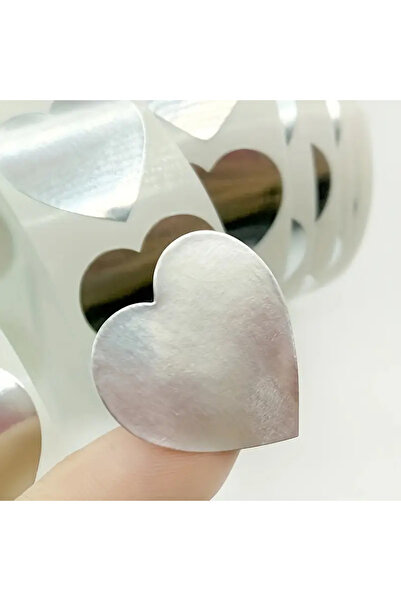 hdcw 500 ADET 2,5 cm RULO YAPIŞKANLI GÜMÜŞ YALDIZ BASKILI KALP STICKER ETİKET HEDİYE PAKETLEME