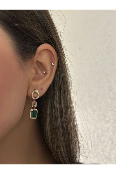 MyladyAccessoriess Colorful Dangle Baguette Stone Earrings (Steel) Gold