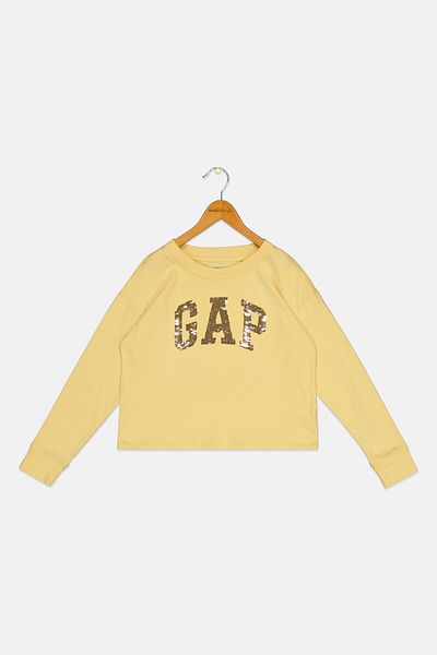 GAP Kids Girl Round Neck Long Sleeve Sequence Top, Yellow