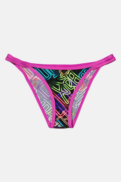 SPEEDO Women Allover Print Bikini Bottom, Black/Purple Combo