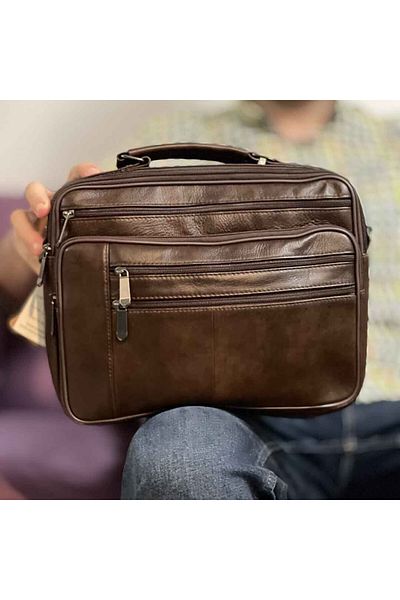 Micutz Men's Briefcase Shoulder Bag Made of Genuine Cowhide Leather, 31 x 24 x 6/8 cm, Brown