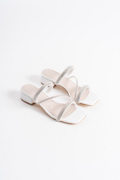 ripuvainen Lummie Women's Stone Detailed Stylish Thick Heeled Slippers - White