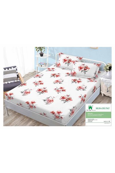FIONNA.RO Duvet Cover with Elastic and Pillowcases 160x200cm - Pink Flowers