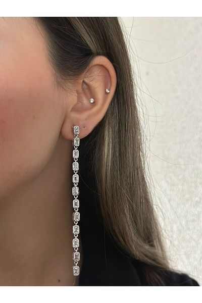 MyladyAccessoriess Row Baguette Stone Detail Long Earrings (Steel)