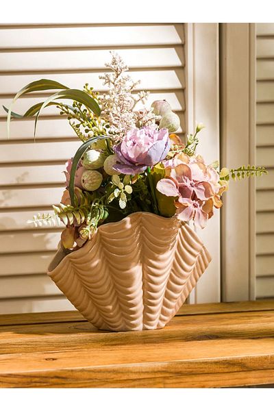 LC Waikiki Lcw Home Beige Patterned Ceramic Vase 14 cm