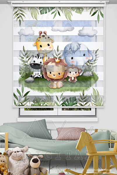 Avart Digital Safari Sevimli Kahramanlar Baskılı Zebra Stor Perde - Çocuk Oda...