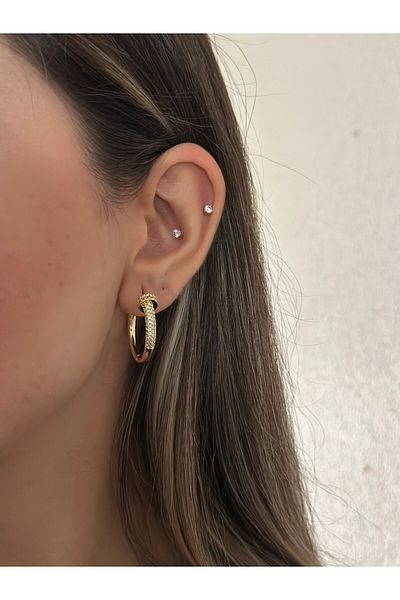 MyladyAccessoriess Zircon Stone Detail Nail Hoop Earrings (Steel)