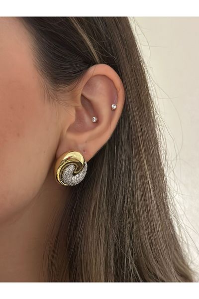 MyladyAccessoriess Double Color Detailed Interlocking Steel Earrings