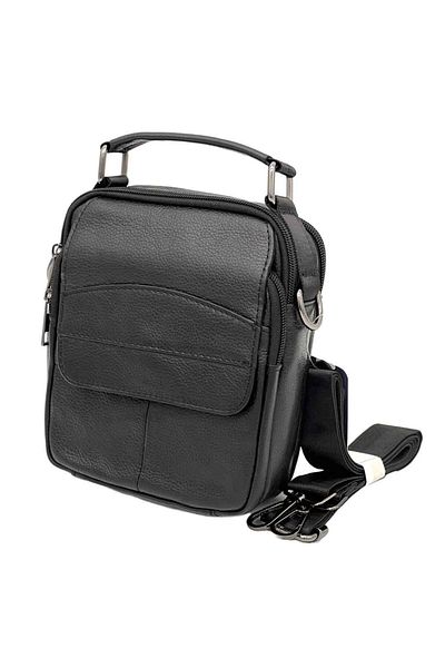 Micutz Compact Shoulder Bag, Handle, Adjustable Straps, Genuine Leather, Black, 16 x 19 x 7 cm
