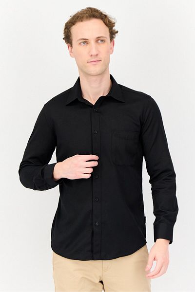 Kenneth Cole Men Slim Fit Long Sleeve Embroidered Logo Casual Shirts, Black