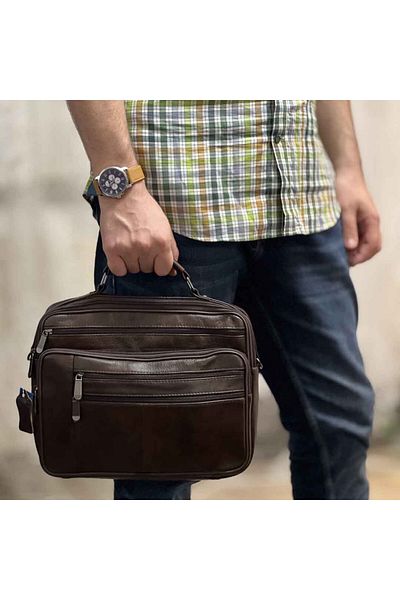 Micutz Men's Briefcase Shoulder Bag Made of Genuine Cowhide Leather, 31 x 24 x 6/8 cm, Brown