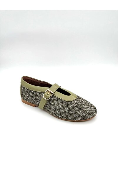 Mariolucci Kadın Düz Topuklu Hasırlı Babet leopar Astar Detaylı Hakiki Haki R...