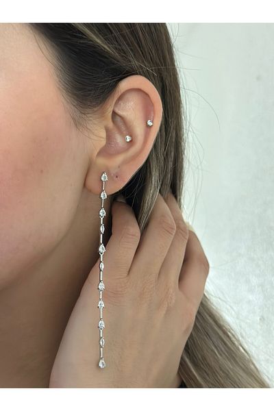 MyladyAccessoriess Row Drop Detail Long Steel Earrings