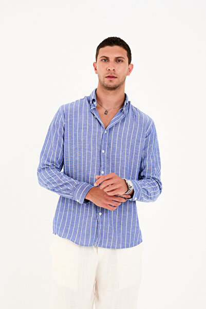 No Way Erkek Regular Fit Uzun Kollu Çizgili Gömlek